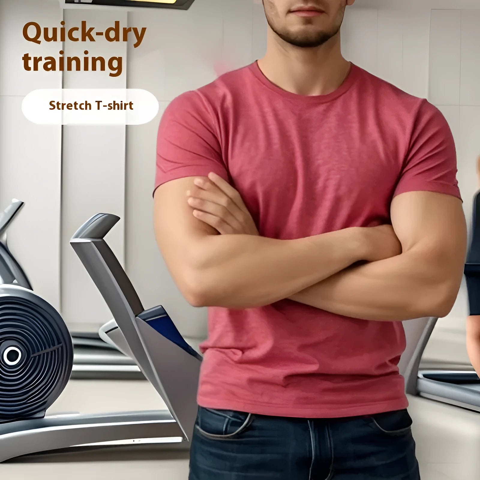 Men's quick-drying stretch casual T-shirt in black with round neck and short sleeves