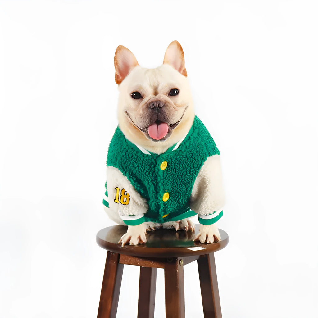 Green fleece-lined cotton winter dog coat for larger breeds in sizes L to 4XL