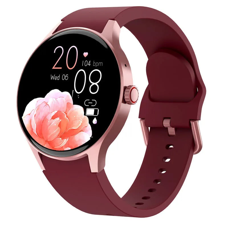 46mm smart sport watch with round touch screen in black, blue, pink, or red colour options