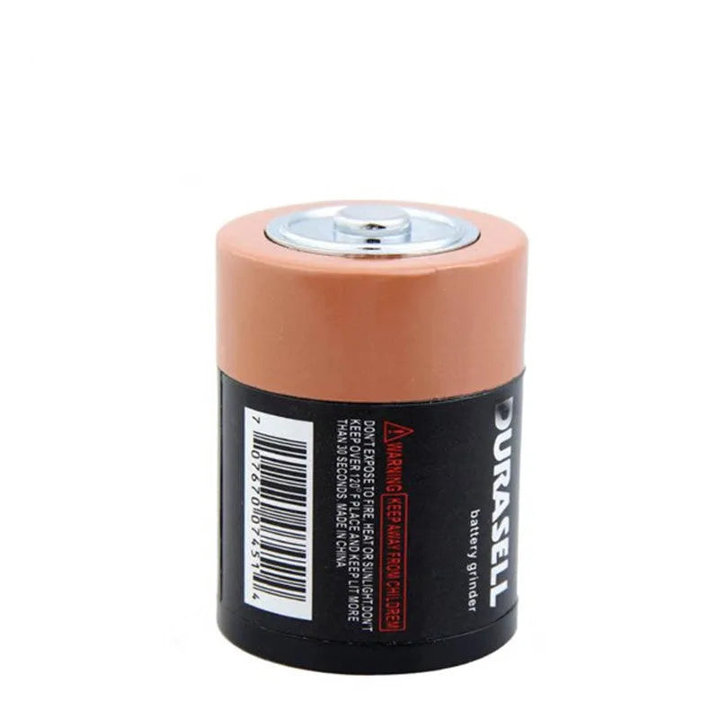 Black zinc alloy battery-shaped grinder, 55mm, with keychain and bottle opener