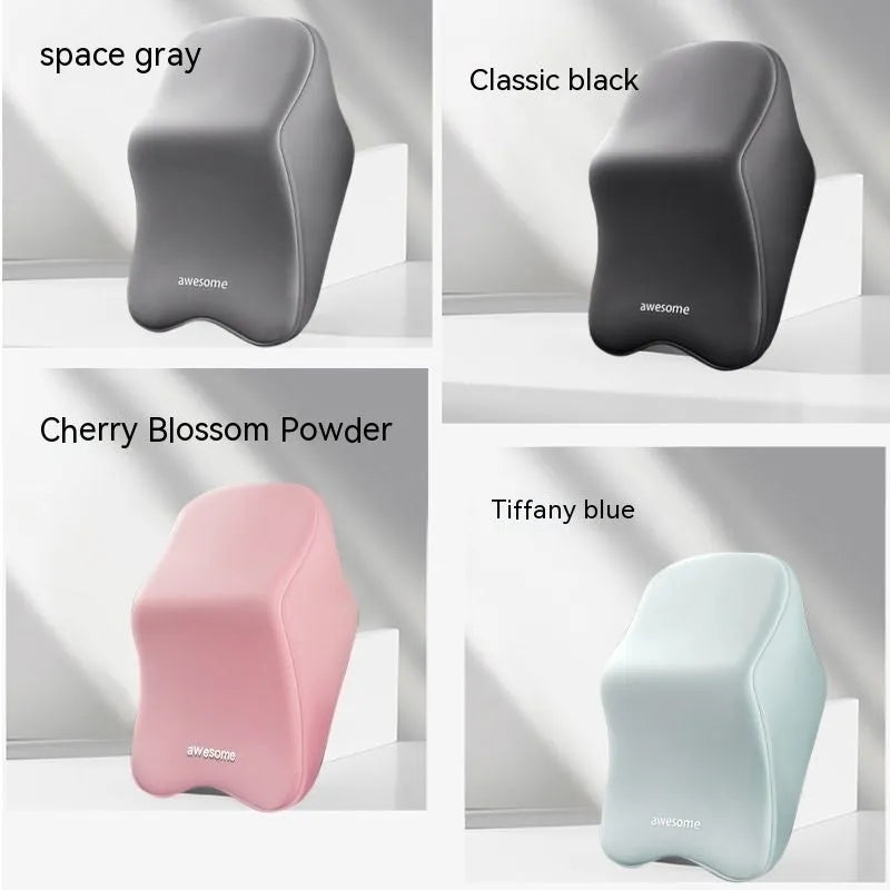 Memory foam automotive headrest pillow and lumbar support pillow set shown in one of four solid colour options.