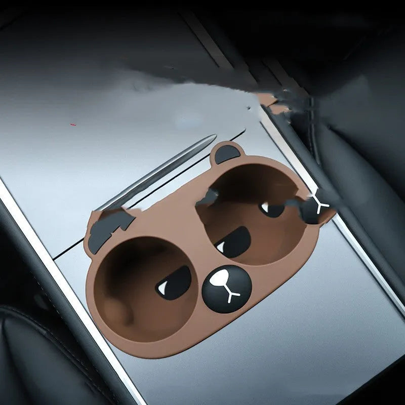 Grey silicone car cup holder insert for central console anti-shake stabilisation