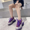 Women's leather sports shoes with cross-tie detail and thick jelly soles in multiple colours