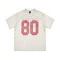 Loose cotton short sleeve jersey with letter printing, available in black, apricot, white, green, dark blue and khaki, sizes S-XL