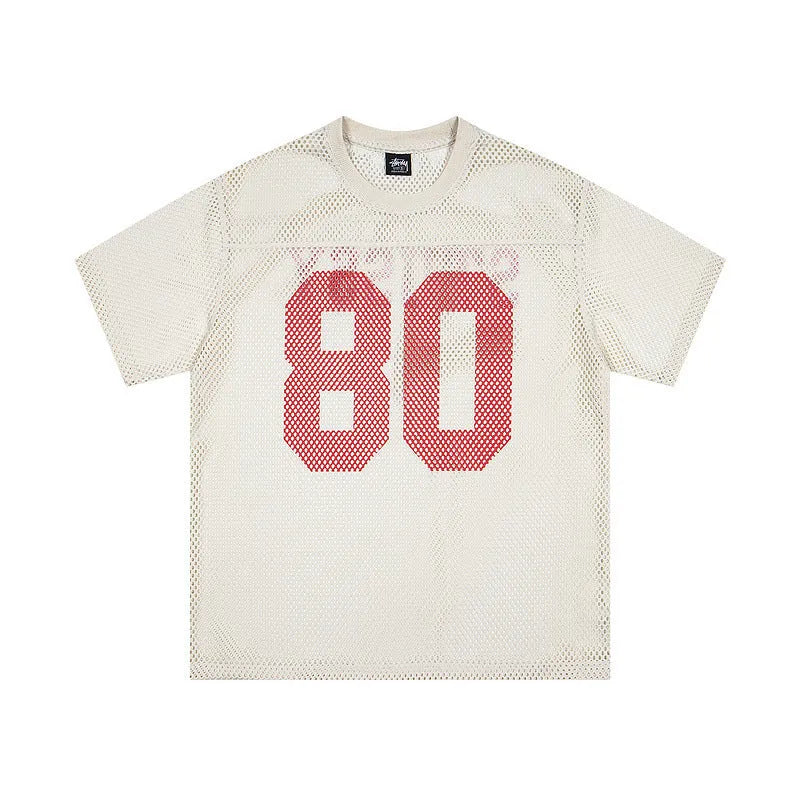 Loose cotton short sleeve jersey with letter printing, available in black, apricot, white, green, dark blue and khaki, sizes S-XL