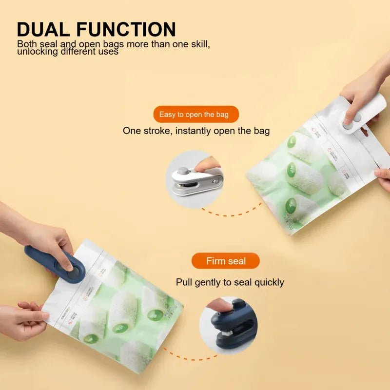 Handheld white vacuum sealer with cutter blade and magnetic back for bag sealing