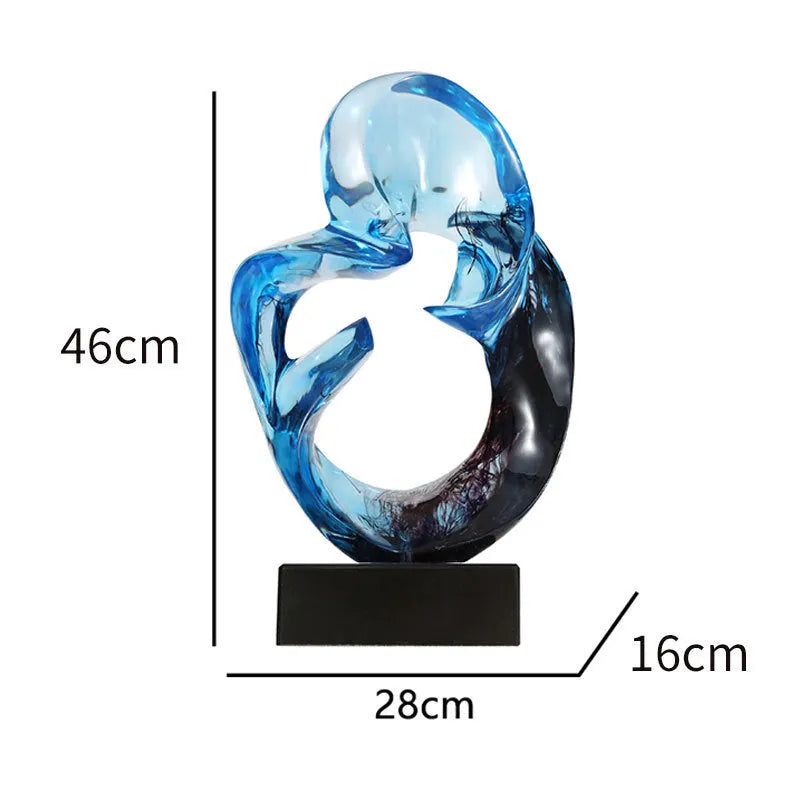 Transparent blue resin modern ornament on a wooden surface.