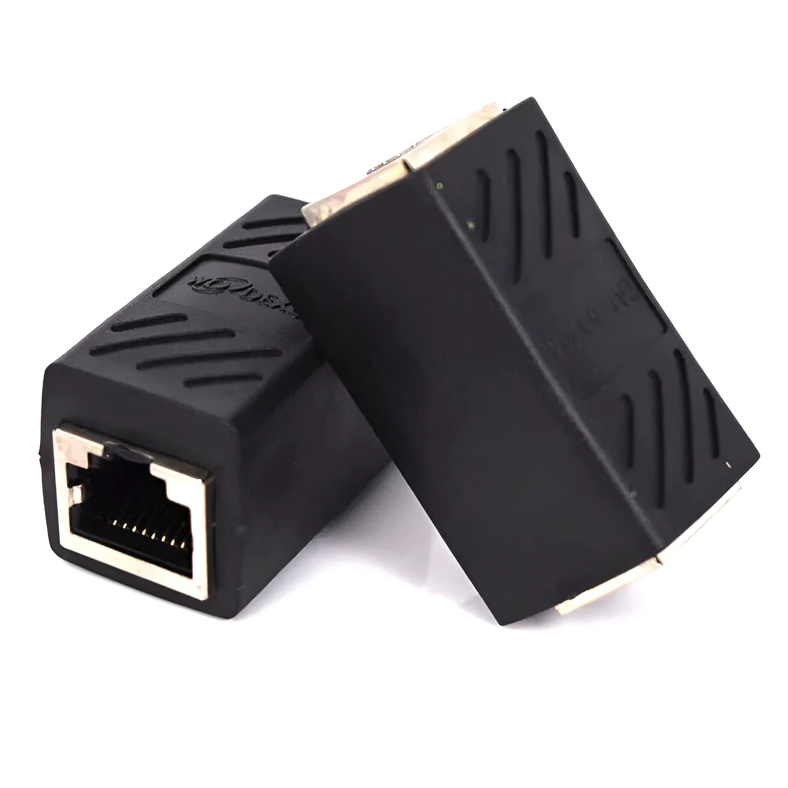 Black RJ45 butt joint extender adapter with rotary union for Ethernet cable connections