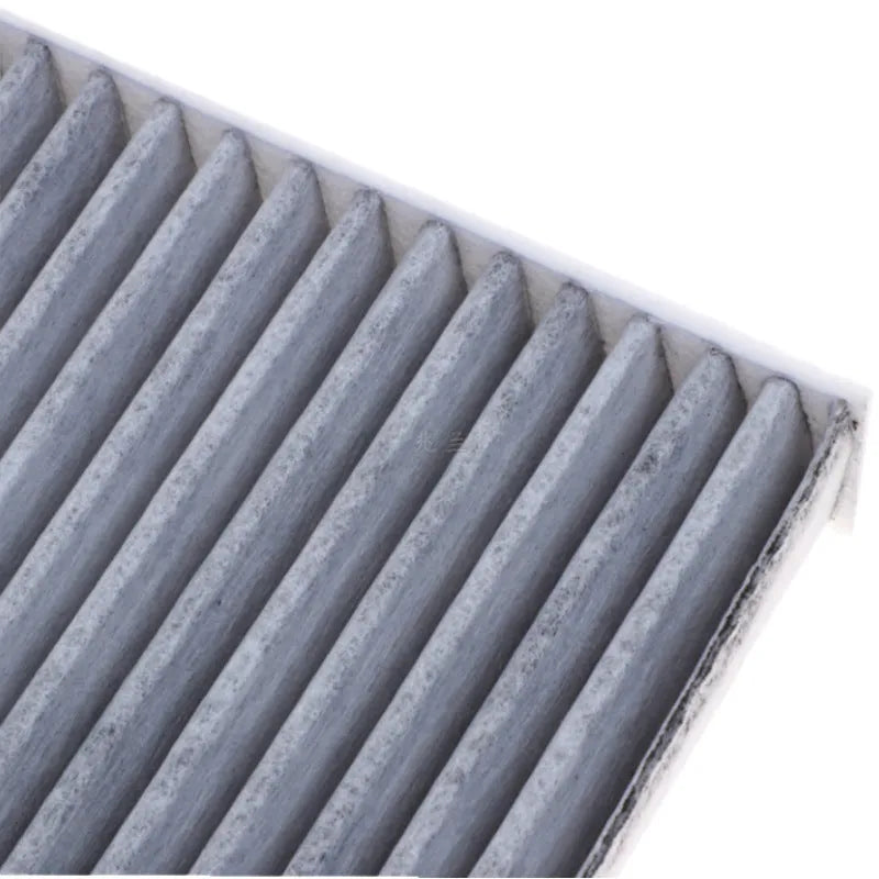 Grey Geely car cabin air filter measuring 215mm by 210mm