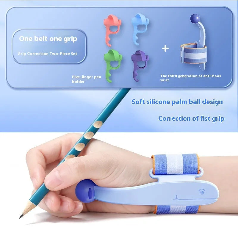 Blue anti-hook wrist brace pen control corrector for children's writing posture