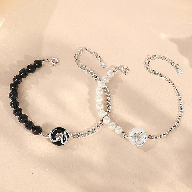925 sterling silver couple bracelet with snake zodiac design and secure buckle in new Chinese style