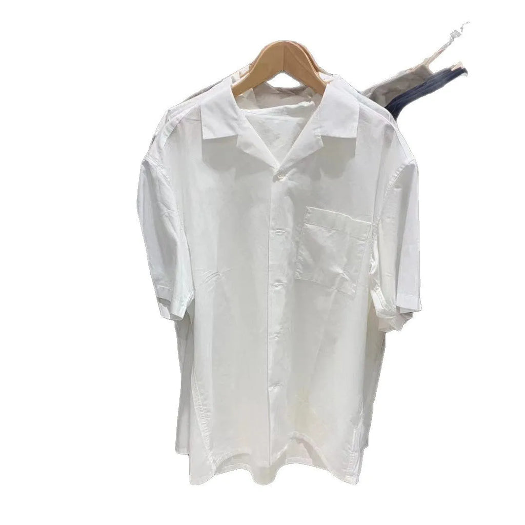 Men's modal cotton blended open collar shirt in cardigan style with collage stitching detail