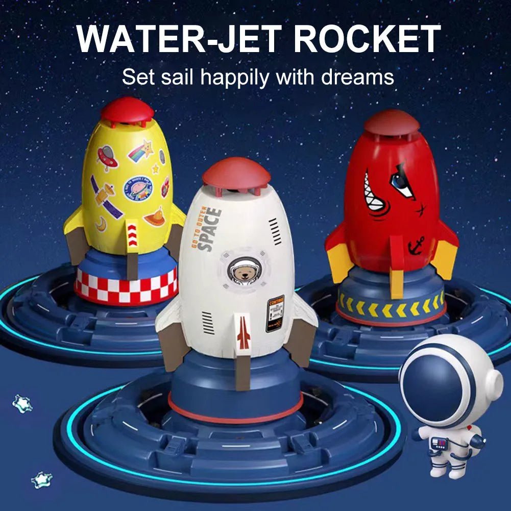 Water pressure rocket launcher toy with base and faucet connector, 14.8x29x14.8cm, for garden water play