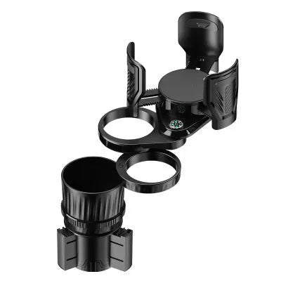 Carbon fibre black adjustable car cup holder with retractable base extended.
