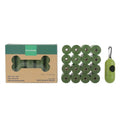 Roll of EPI degradable, thickened pet waste bags in green, shown with a lavender scent or unscented label option.