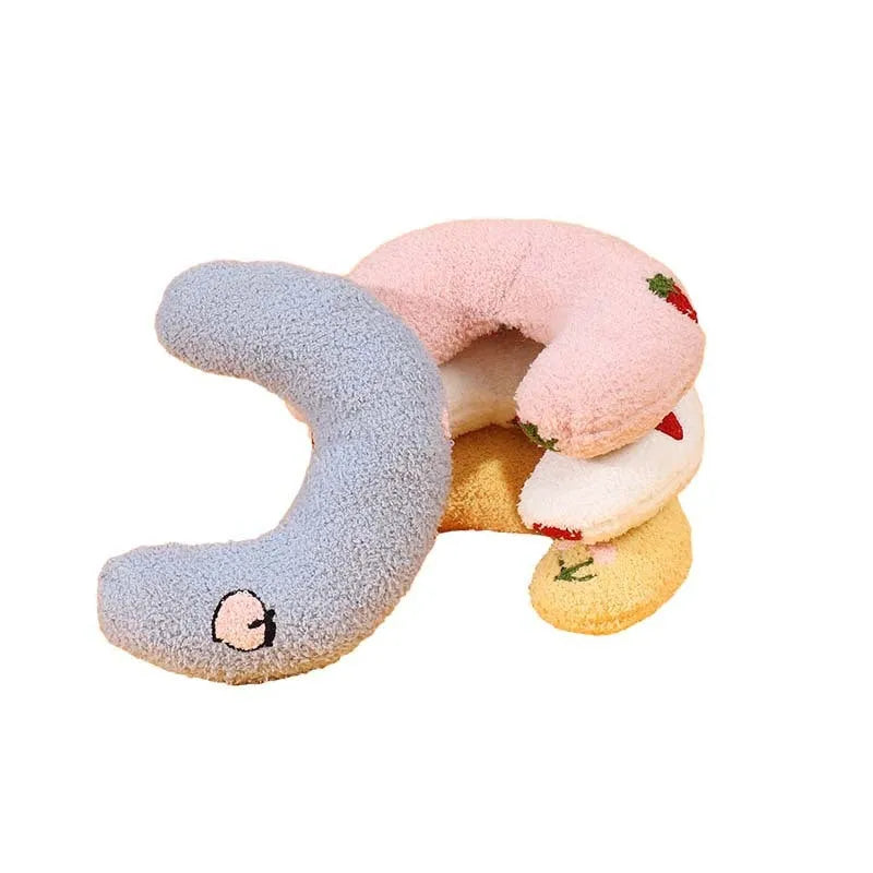 Yellow blue pink white cartoon cat half moon U-shaped pillow pet bed