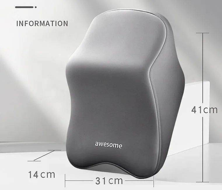 Memory foam automotive headrest pillow and lumbar support pillow set shown in one of four solid colour options.