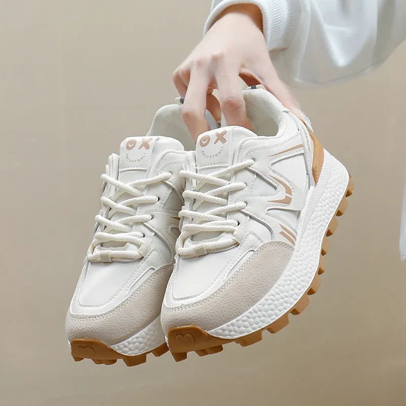 Women's black artificial PU platform casual shoes with round toe and front lace-up closure on a flat heel.