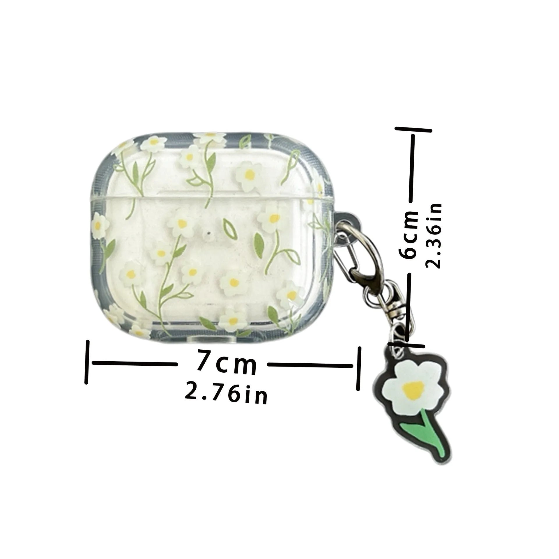 White floral pattern transparent TPU protective case for Apple AirPods showing soft shell design