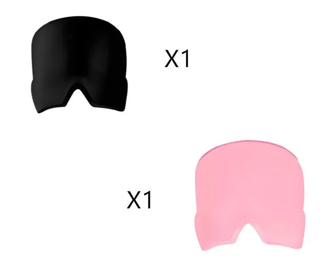 Black elastic cloth gel eye mask for headache relief showing adjustable design