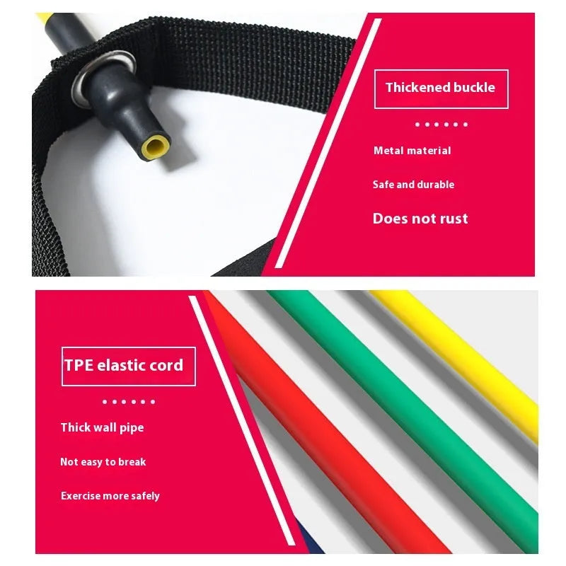 Adjustable chest expander with TPE resistance bands in yellow, green, red, blue, and black colour-coded tension levels