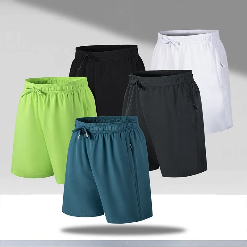 Men's loose fit quick-dry sports shorts in polyester ice silk fabric on mannequin