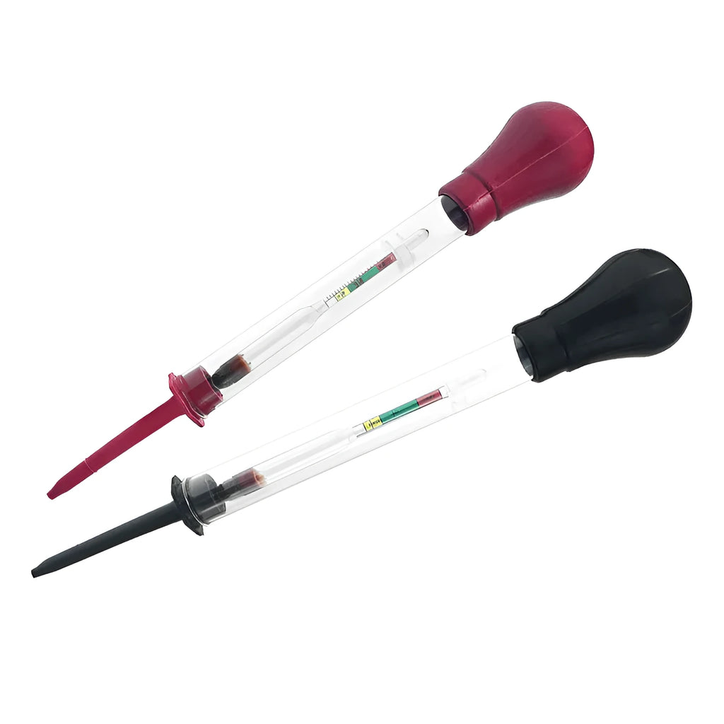 Glass battery electrolyte hydrometer with suction bulb for automotive testing