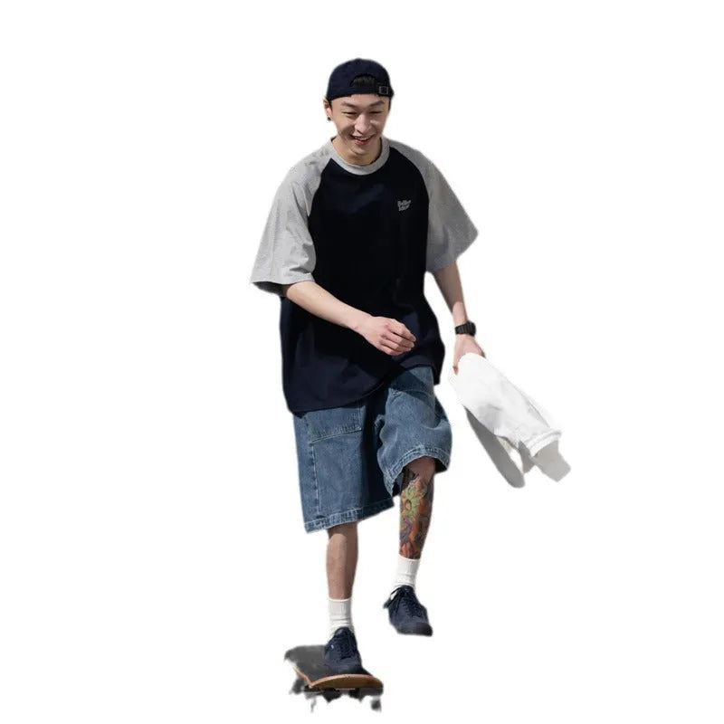 Japanese style casual t-shirt with raglan sleeves in loose pullover fit