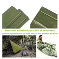Portable emergency sleeping bag, blanket, and tent in green or orange, thermal and waterproof for camping and survival