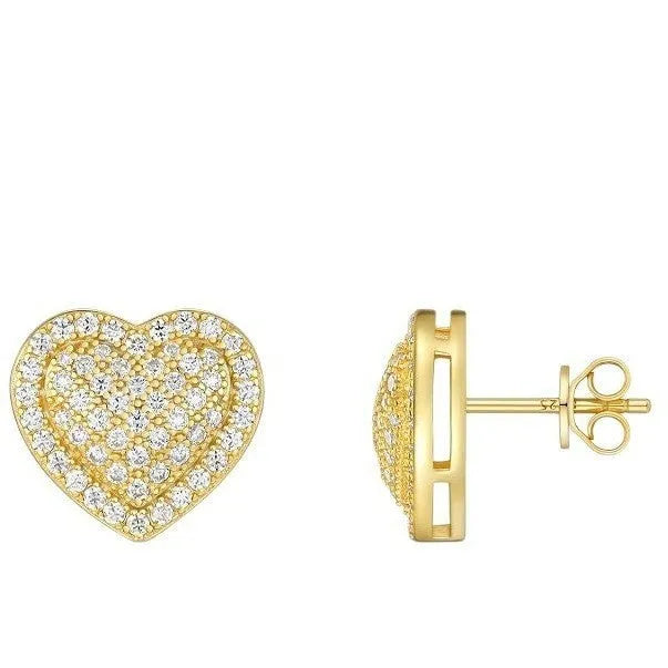 Golden heart-shaped moissanite stud earrings in S925 sterling silver with butterfly backing