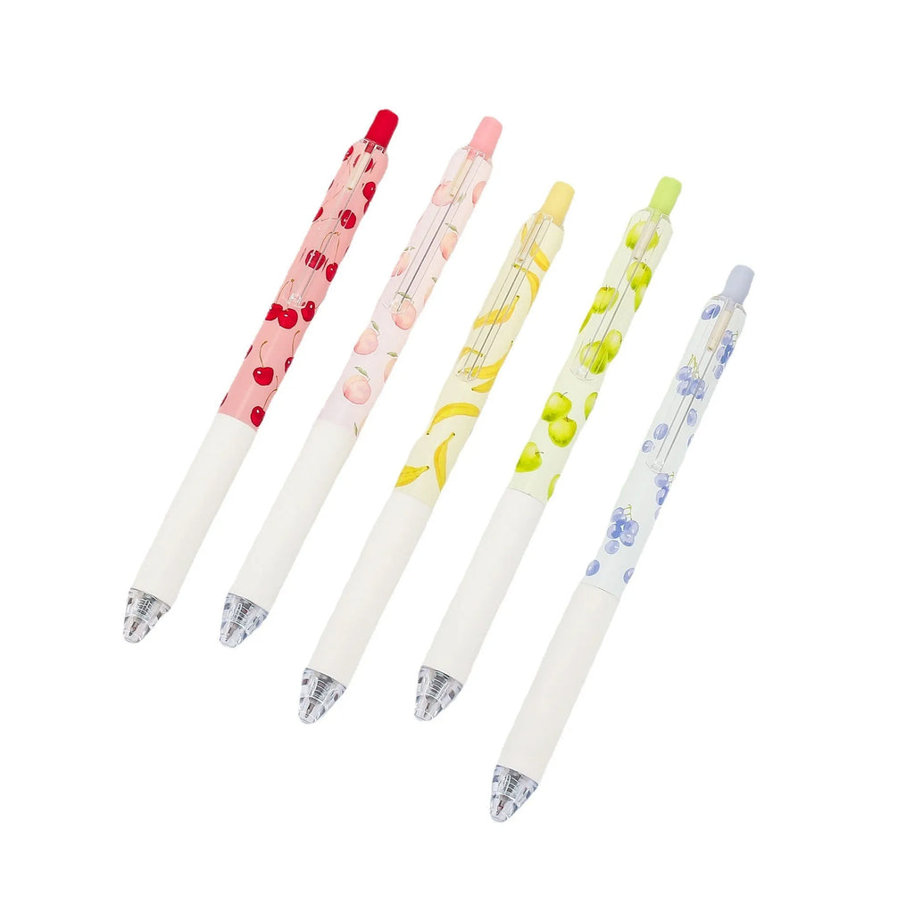Three fruit scented press-action pens with 0.5mm quick-drying black ink refills