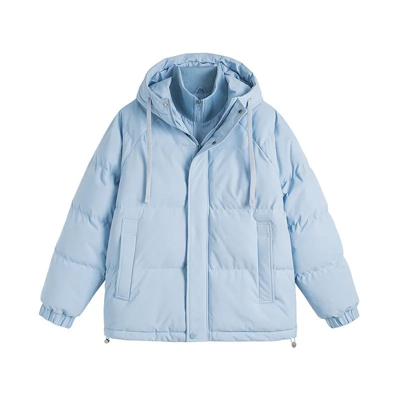 Loose fit cotton-padded winter coat in solid colour with side seam pockets