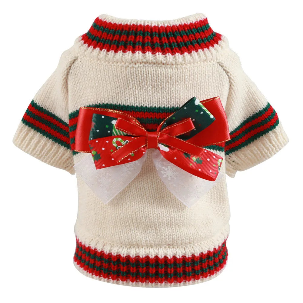 Red or green festive Christmas sweater for a dog on a white background.