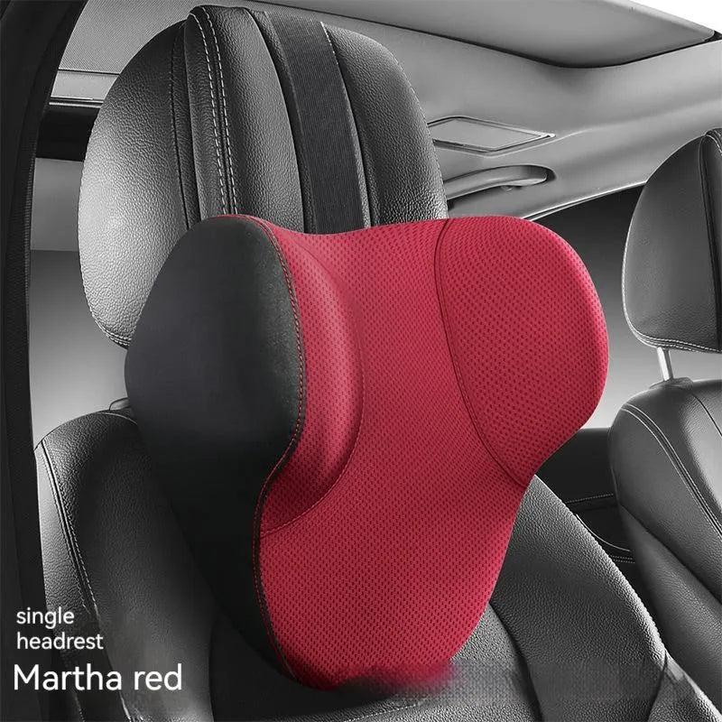 Memory foam car lumbar support pillow and headrest set in black knitted fabric