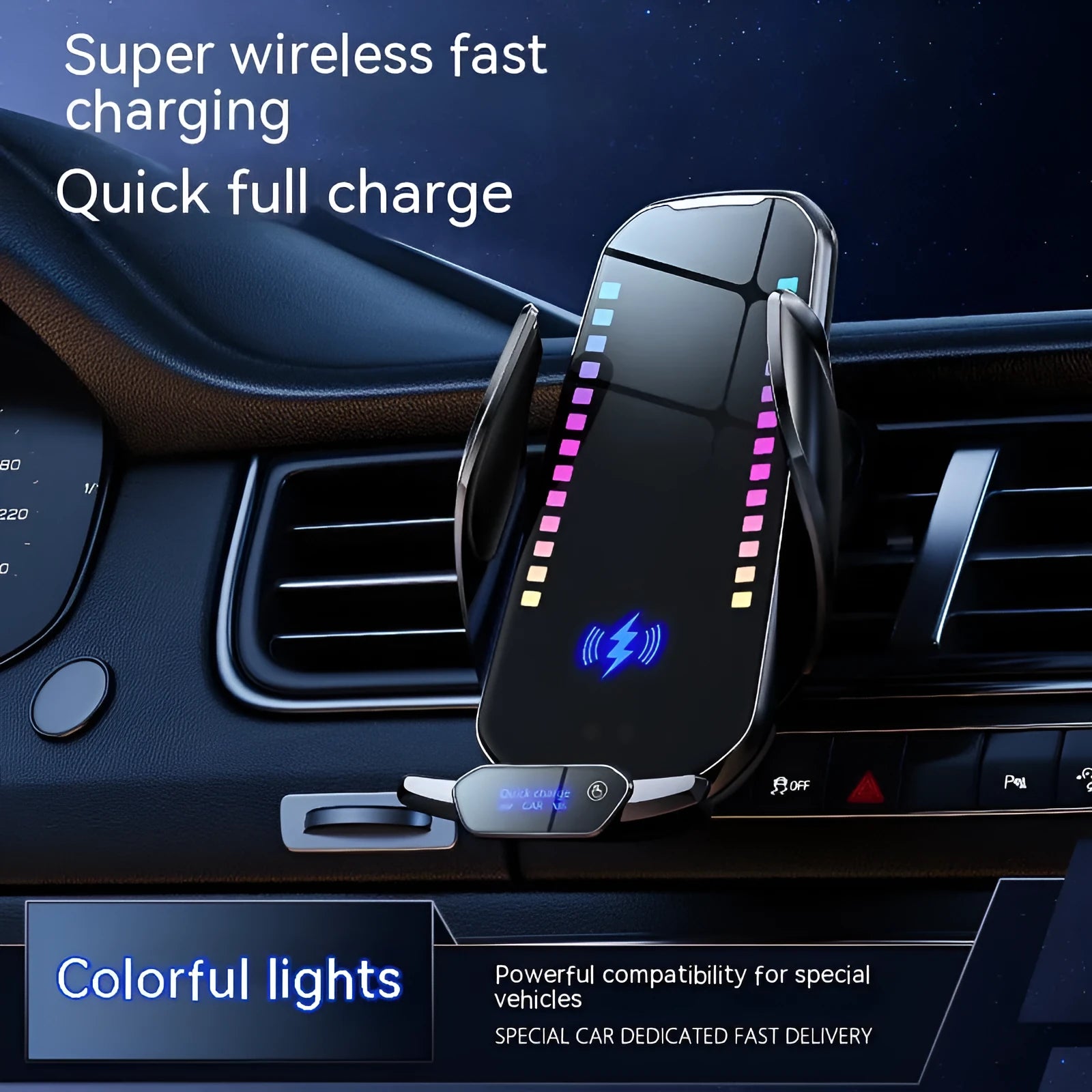 Car mobile phone holder with wireless charging and electric clamping in silver finish
