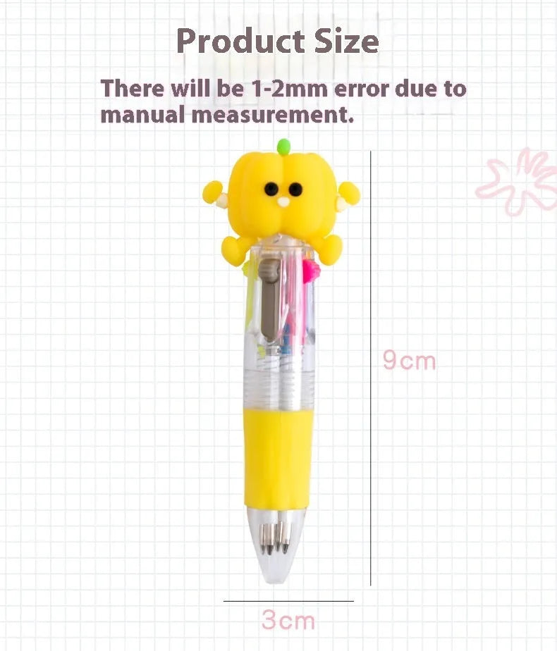 Cartoon themed 4-colour press ballpoint pen with 0.7mm bullet tip in cactus, fast food, or seahorse design