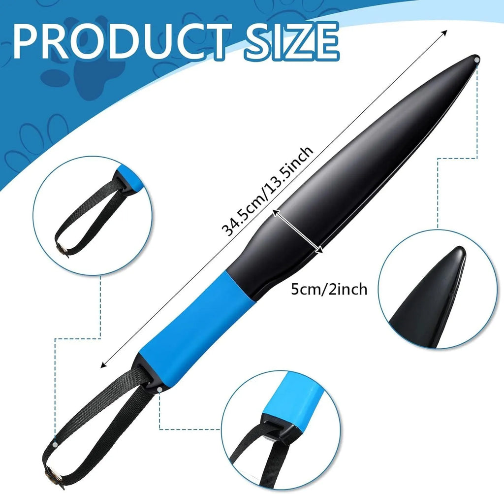 Blue handled nylon dog bite training stick on a white background, 35cm in length.
