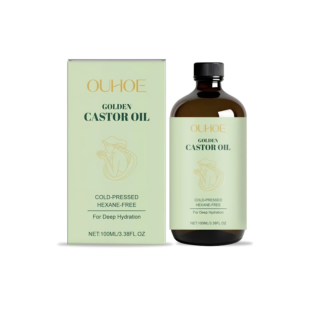 100 ml bottle of Golden Castor Oil treatment with dropper, featuring a golden-toned oil