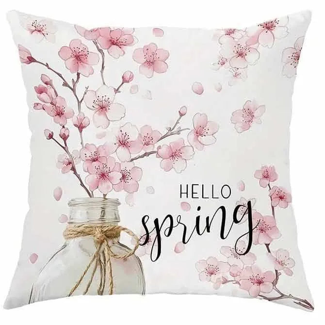 Square cherry blossom letter cushion cover on short velvet fabric, 45x45cm without insert