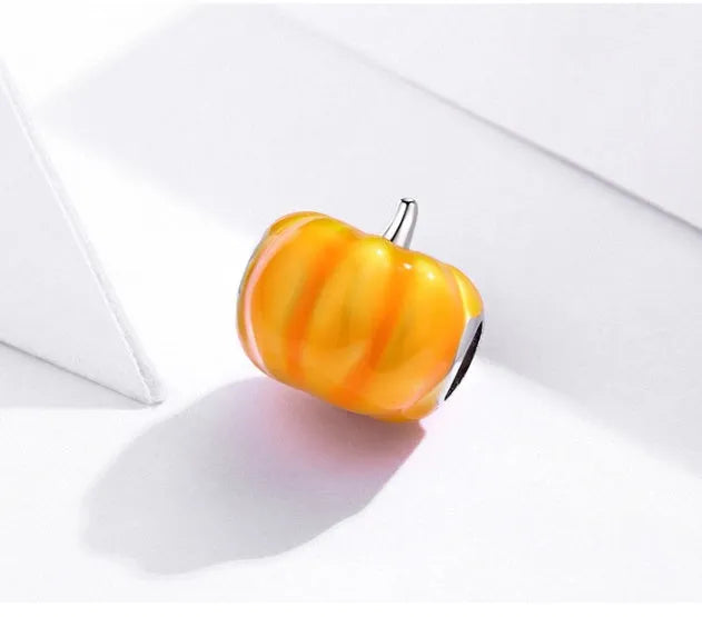 Silver pumpkin bead with yellow drip oil finish for Halloween jewellery making, single scattered bead