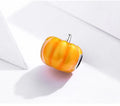 Silver pumpkin bead with yellow drip oil finish for Halloween jewellery making, single scattered bead