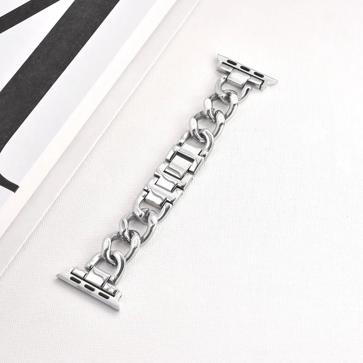 Metal chain link watch strap for Apple Watch in silver gold black rose gold and starlight finishes