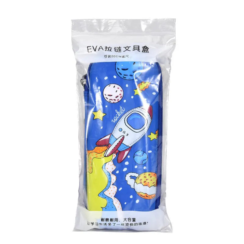 3D leather pencil case with embossed spaceship design in box style for stationery storage