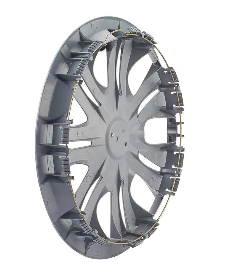 Universal wheel hub cover in ABS plastic available in silver, electroplating, or black finishes for 13-16 inch car wheels
