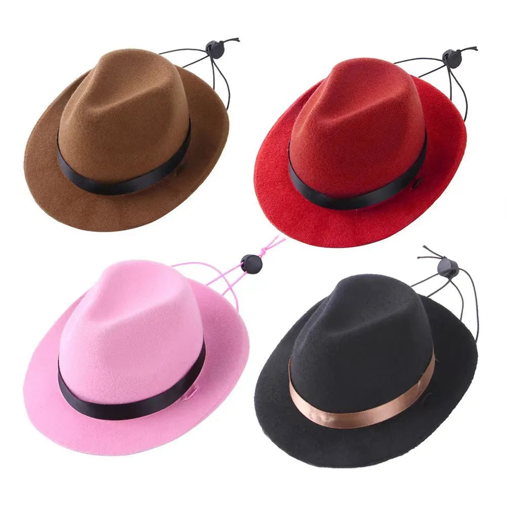 Small wool felt pet hat in pink, black, brown, or red on a mannequin head, S size 155cm diameter.