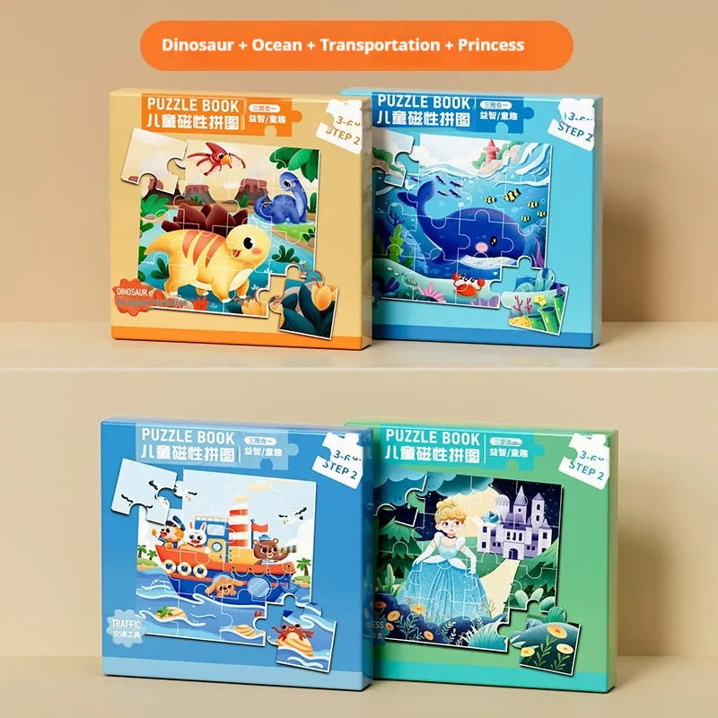 Magnetic puzzle book for children aged 0-3 and 3-6 years, paper educational toy in a white box