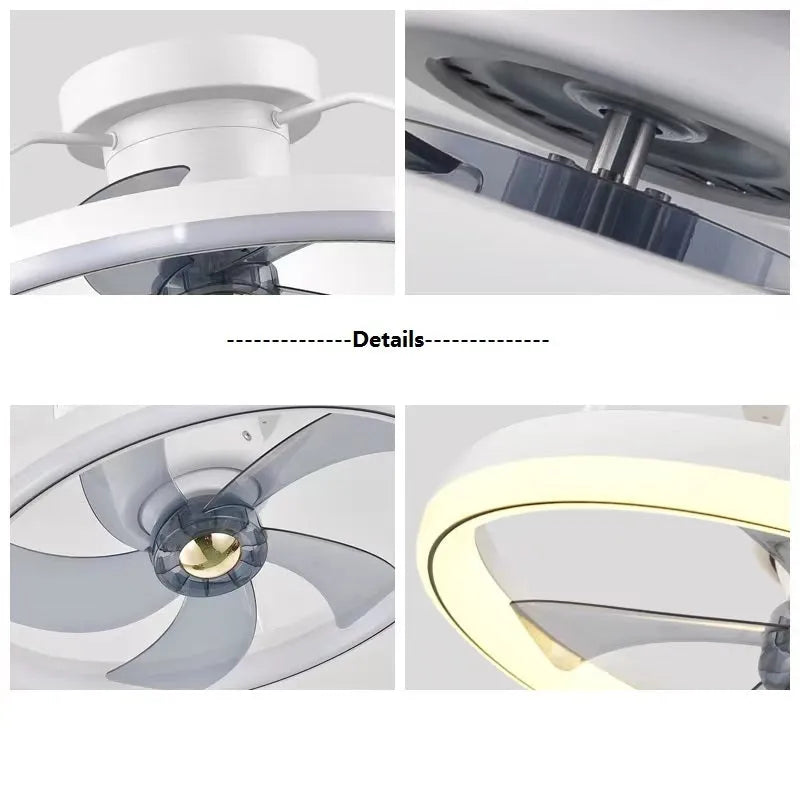Modern simple style ceiling fan with integrated light, 500mm diameter with PC blades and acrylic shade.