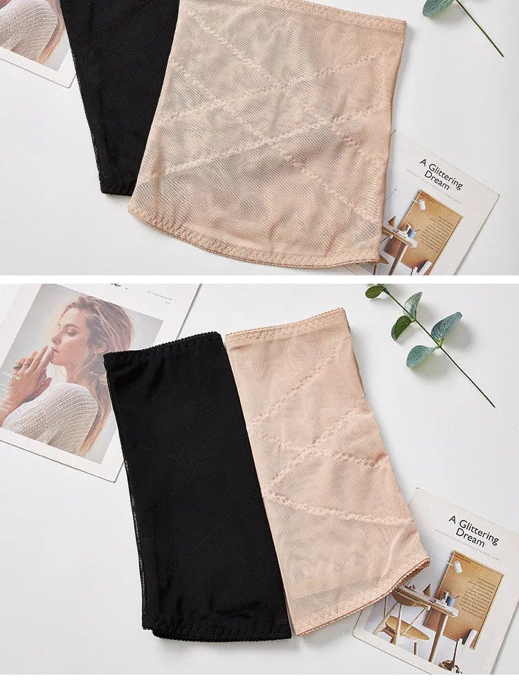 Thin mesh postpartum belly band for waist trimming and tummy slimming in black or skin colour