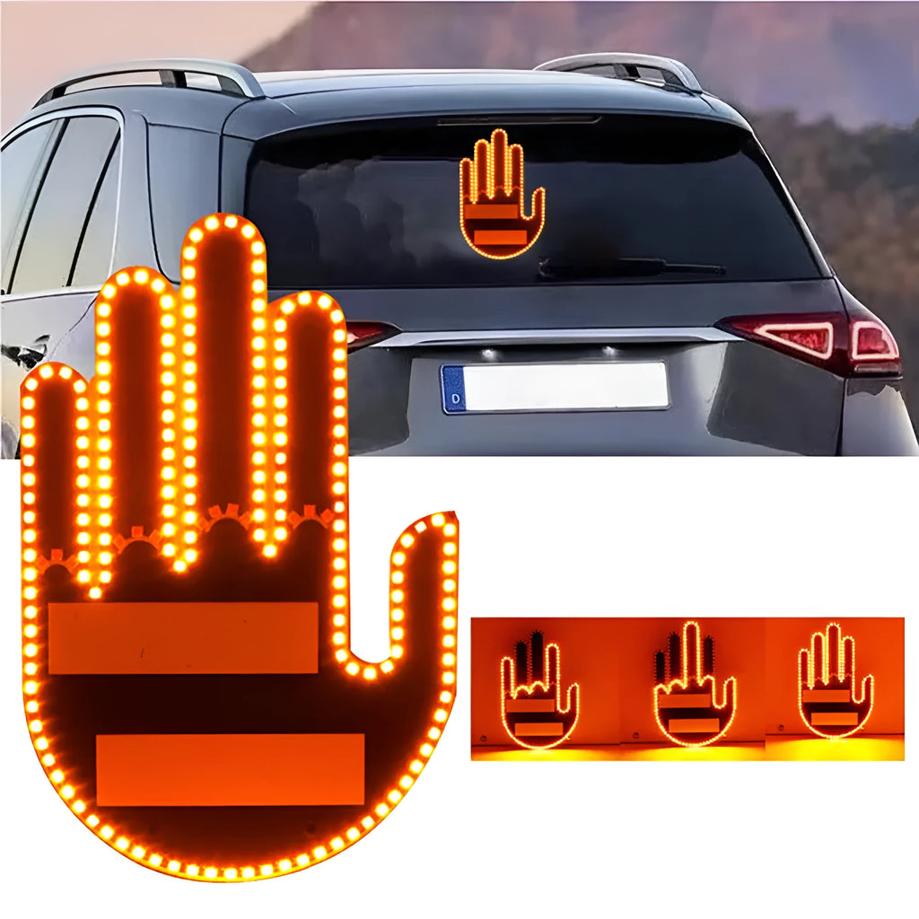 Black plastic LED illuminated gesture hand sign light for cars with remote control