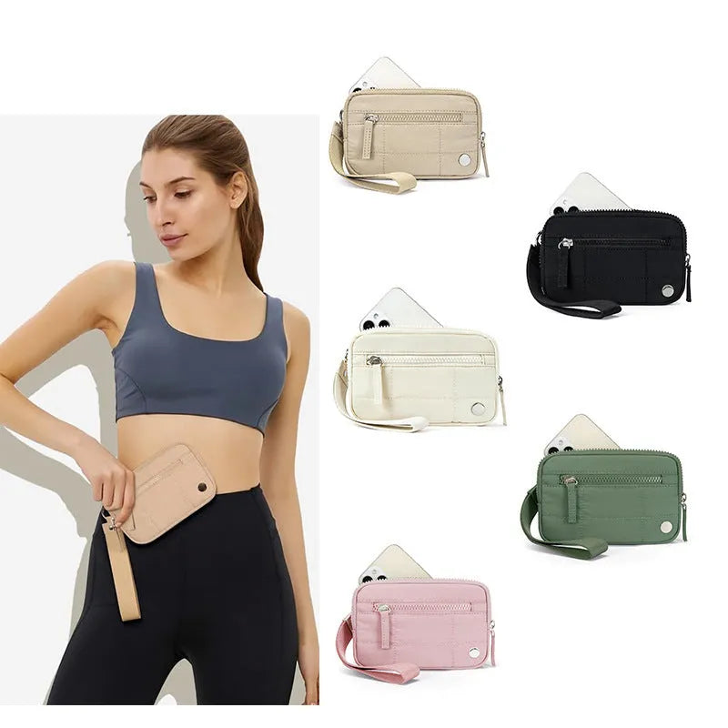 Women's waterproof quilted nylon handbag with transparent deck in beige colour